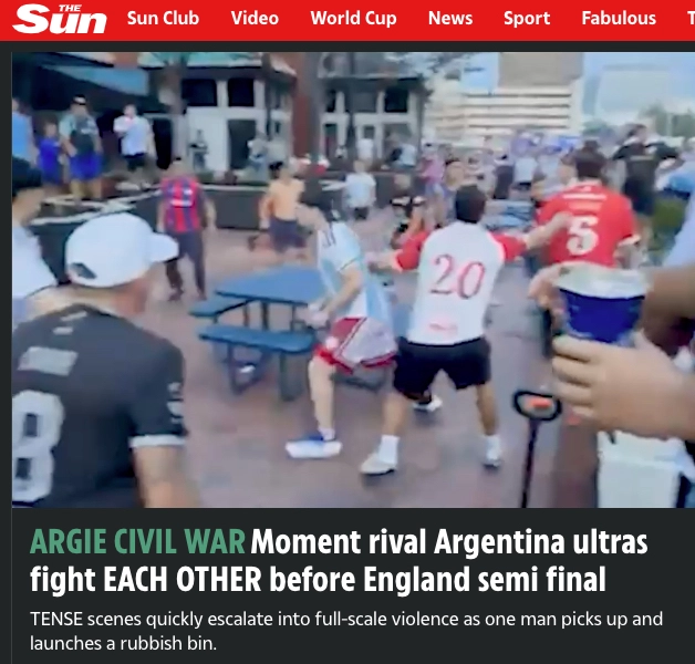 EL DIARIO THE SUN DE INGLATERRA, EL MAS VENDIDO DE EUROPA, SE HIZO ECO DE LA PELEA Y LA TITULO "LA GUERRA CIVIL ARGENTINA".