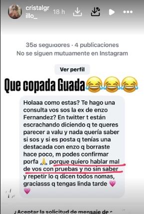 EL MENSAJE QUE RECIBIO CRISTAL HABLANDOLE DE VALU CERVANTES, Y SU RESPUESTA.