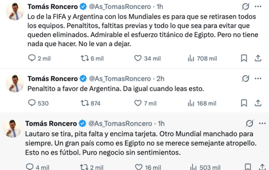RONCERO NO AGUANTO LA BRONCA Y SE DESCARGO CONTRA ARGENTINA.