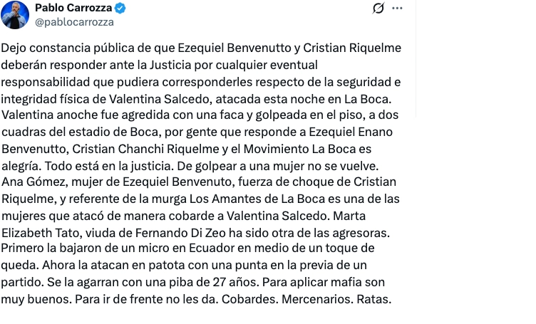 PABLO CARROZZA, ACTUAL NOVIO DE SALCEDO, PUBLICÓ UNA CATARATA DE TUITS PARA APOYAR A LA INFLUENCER
