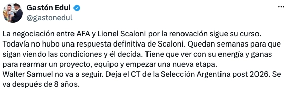 Gastón Edul informó sobre el futuro de Argentina