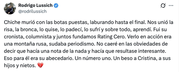 LA DESPEDIDA DE RODRIGO LUSSICH A CHICHE GELBLUNG