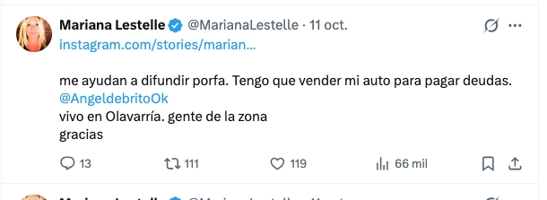 El posteo de la doctora Lestelle arrobando a Angel de Brito