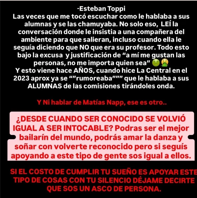 Fue una figura del Bailando, salió con Flor Vigna y ahora quedó envuelto en denuncias de alumnas por acoso