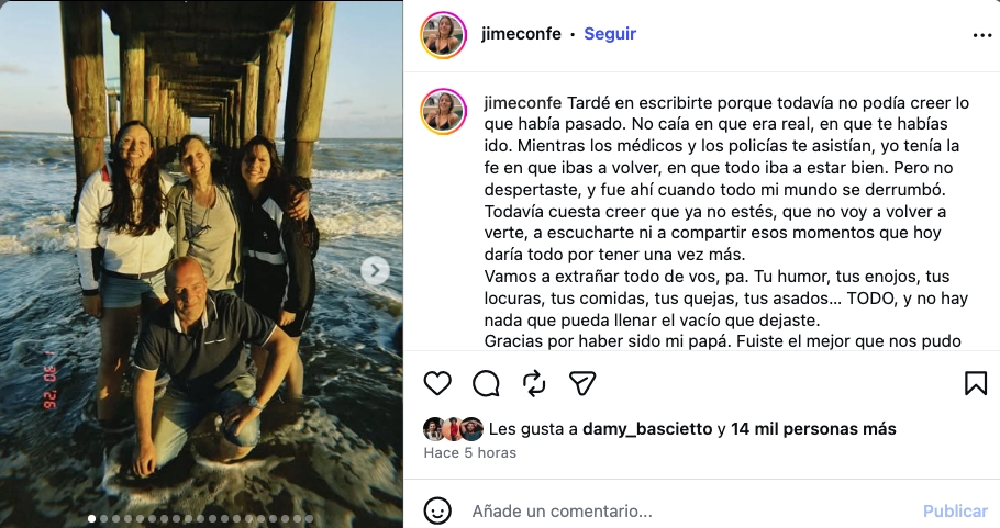 El posteo de Jimena dedicada a su padre Fernando Confessore. Foto: IG Captura.  