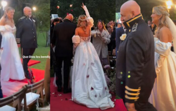 El explosivo casamiento del hombre más polémico de los medios con una actriz más joven que él: entró vestido de uniforme y la fiesta estuvo plagada de famosos