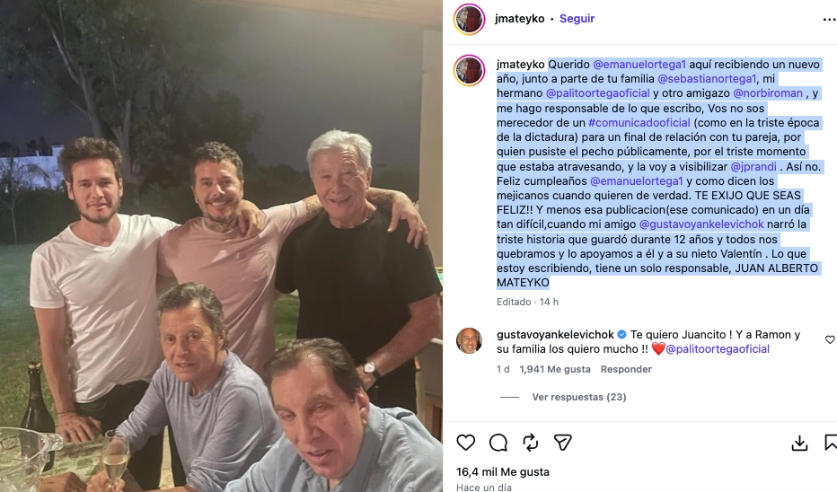 EL TREMENDO POSTEO DE JUAN ALBERTO MATEYKO CONTRA JULIETA PRANDI, Y LA RESPUESTA DE GUSTAVO YANKELEVICH.
