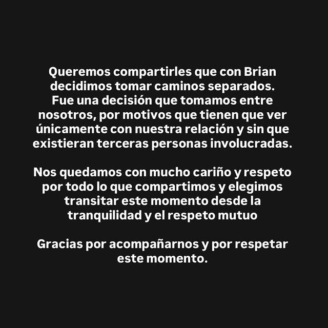 EL COMUNICADO ANUNCIANDO LA RUPTURA MATRIMONIAL.